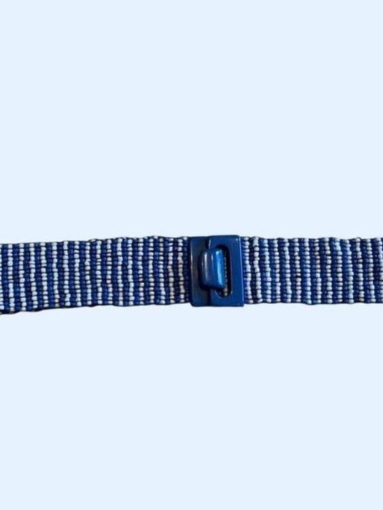 Accessories - Blue and White Woven Stretch Belt with Blue Buckle Made in Italy